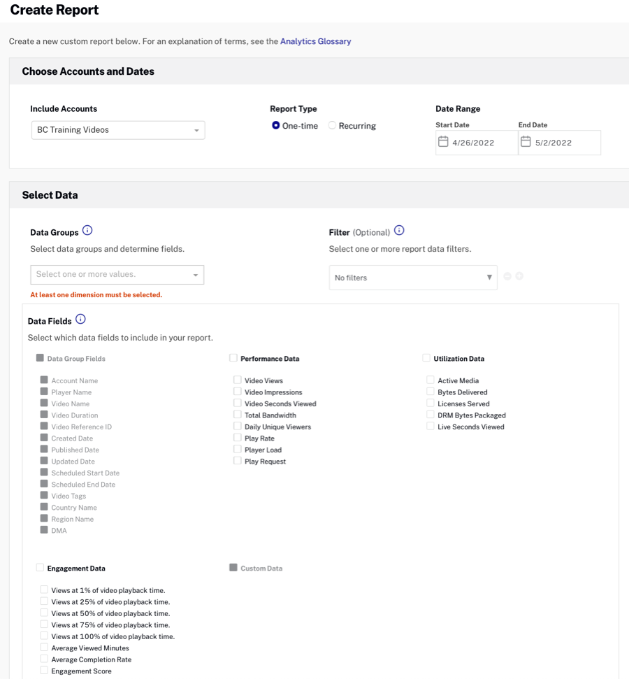 interface des rapports personnalisés